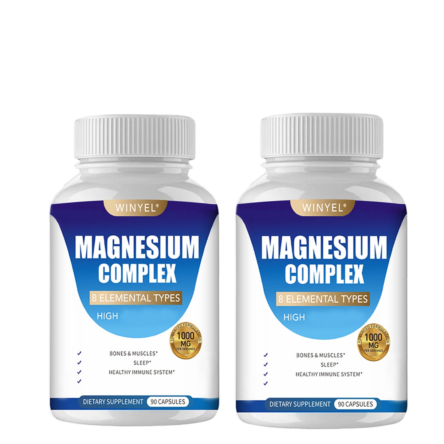 MAGNESIUM COMPLEX Wellness Capsules with Malate & Glycinate and 8 ELEMENTAL MAGNESIUM, Supports Health 90 Capsules, Dietary Supplement.