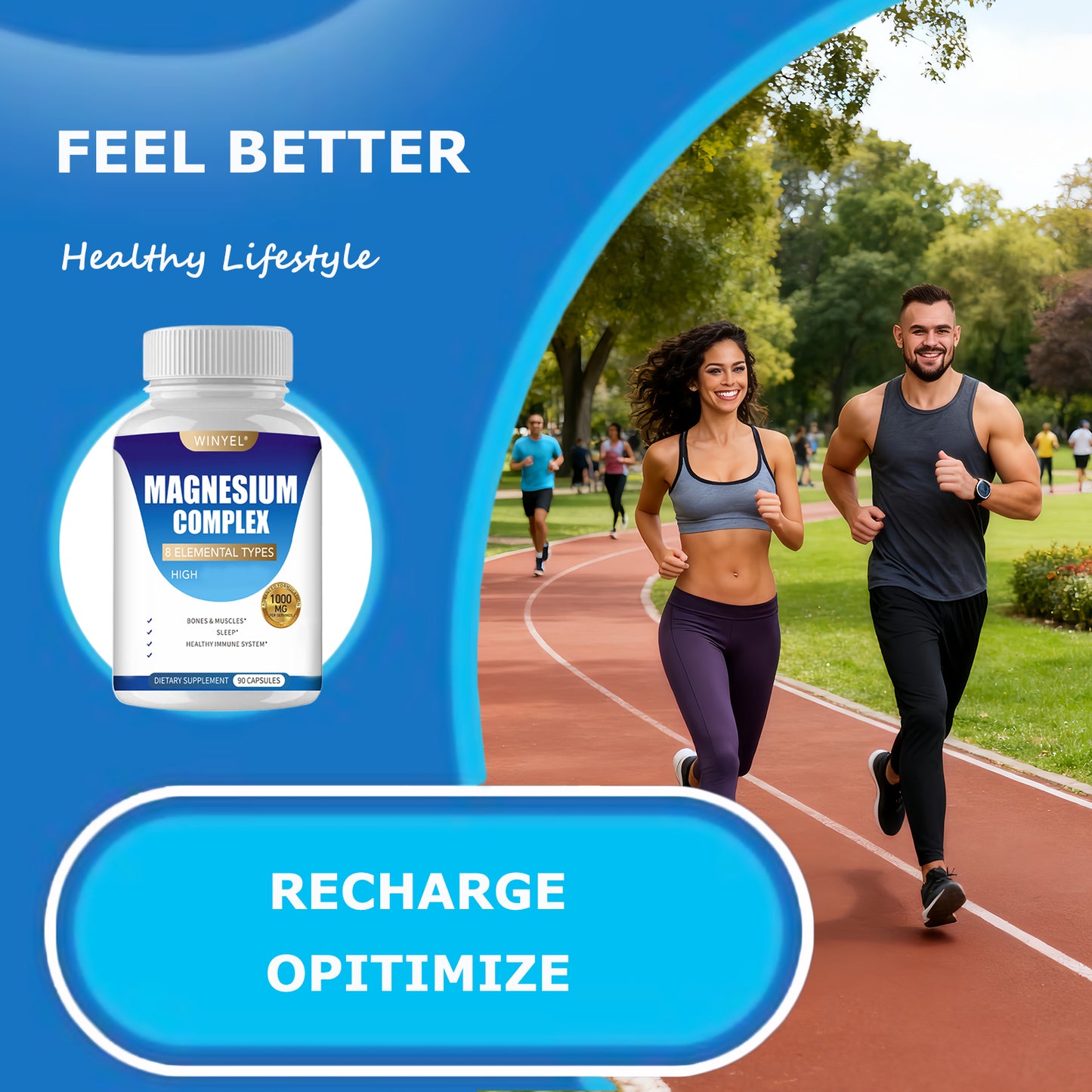 MAGNESIUM COMPLEX Wellness Capsules with Malate & Glycinate and 8 ELEMENTAL MAGNESIUM, Supports Health 90 Capsules, Dietary Supplement.