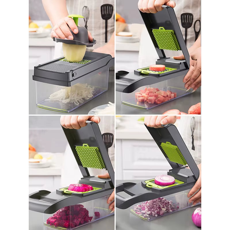 15-in-1 Vegetable Chopper - CozyNest Hub Stainless Steel Kitchen Cutter with onion and vegetable slicing capabilities.