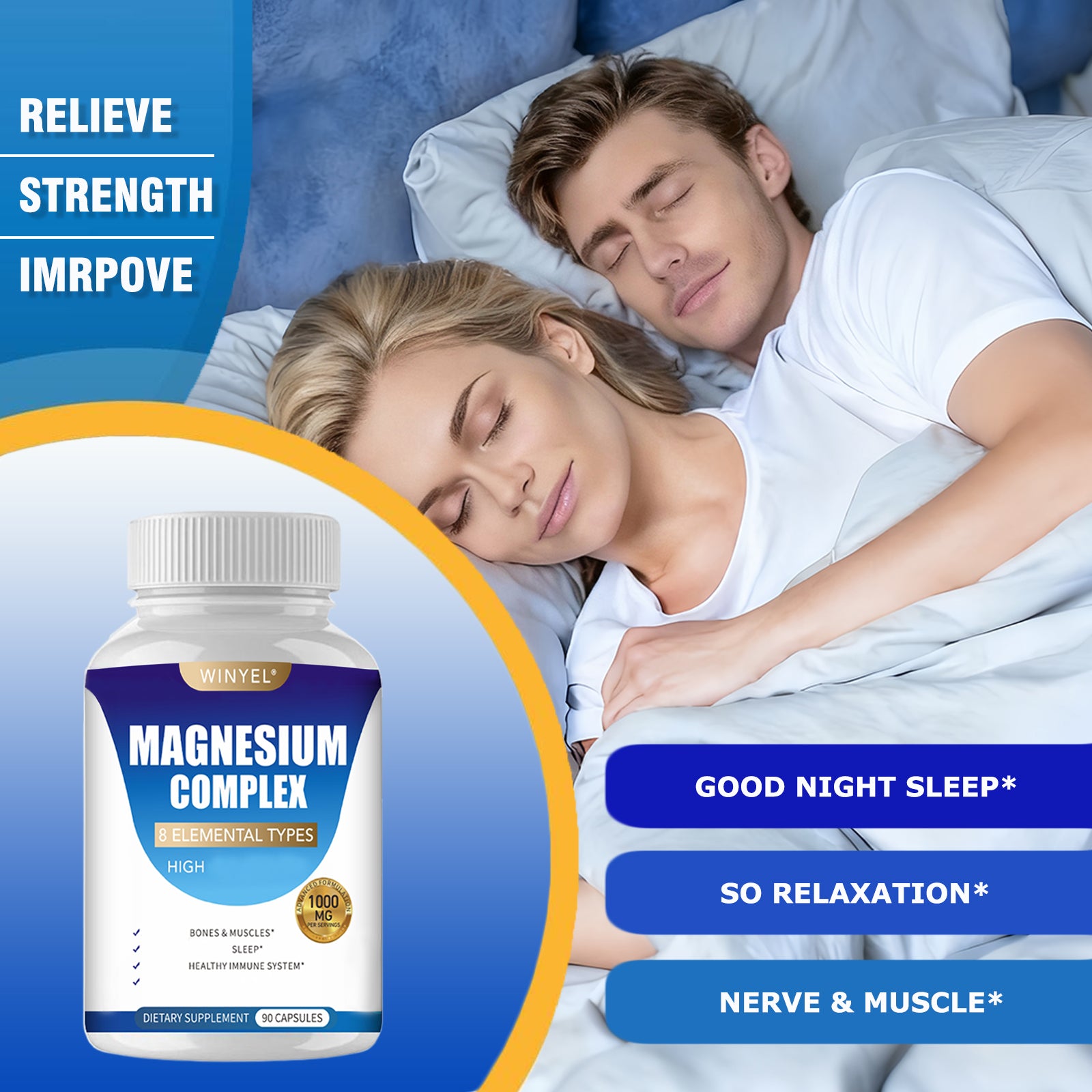 MAGNESIUM COMPLEX Wellness Capsules with Malate & Glycinate and 8 ELEMENTAL MAGNESIUM, Supports Health 90 Capsules, Dietary Supplement.