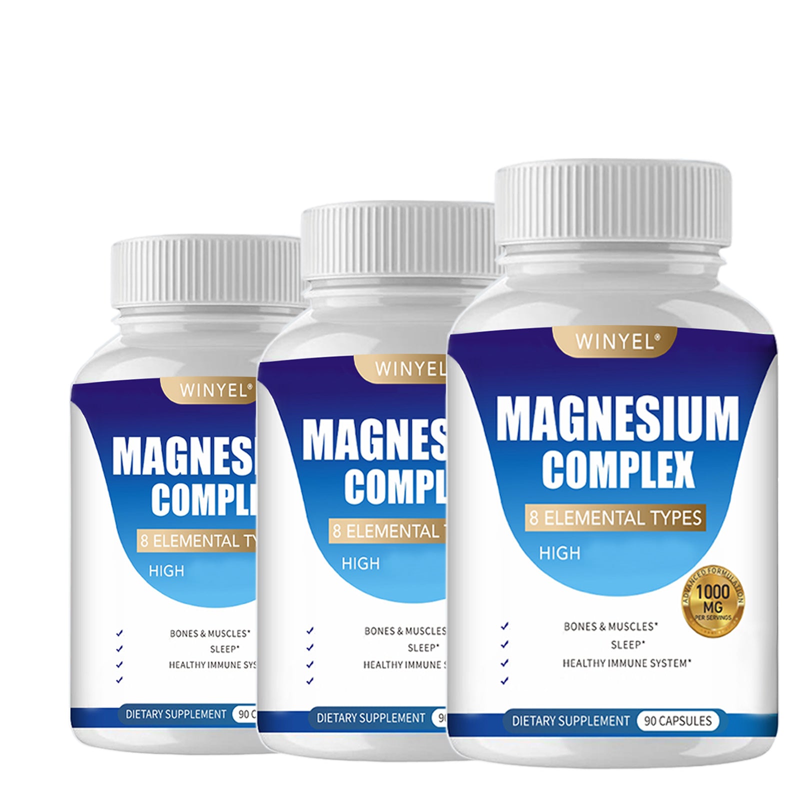 MAGNESIUM COMPLEX Wellness Capsules with Malate & Glycinate and 8 ELEMENTAL MAGNESIUM, Supports Health 90 Capsules, Dietary Supplement.