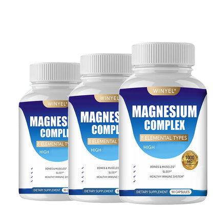 MAGNESIUM COMPLEX Wellness Capsules with Malate & Glycinate and 8 ELEMENTAL MAGNESIUM, Supports Health 90 Capsules, Dietary Supplement.
