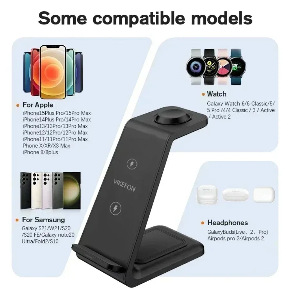 30W Fast Charging Dock Station Pad 3 in 1 Wireless Charger Stand for Iphone 16 15 14 13 12 Pro Max Iwatch Samsung S24 S23 S22