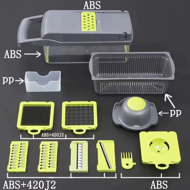 15-in-1 Vegetable Chopper - CozyNest Hub Stainless Steel Kitchen Cutter with onion and vegetable slicing capabilities.