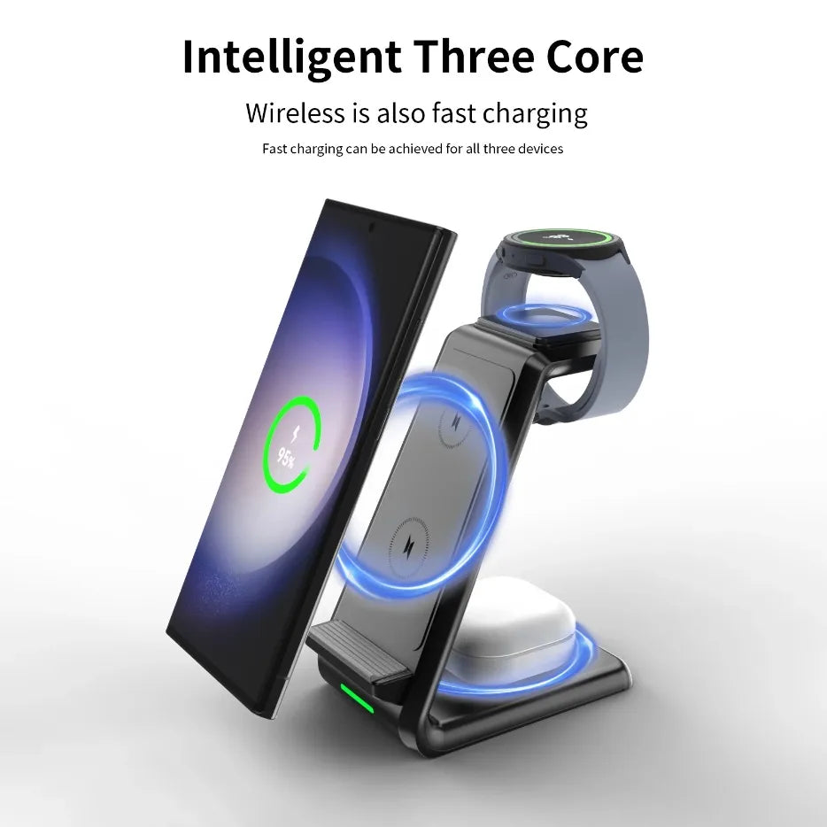 30W Fast Charging Dock Station Pad 3 in 1 Wireless Charger Stand for Iphone 16 15 14 13 12 Pro Max Iwatch Samsung S24 S23 S22