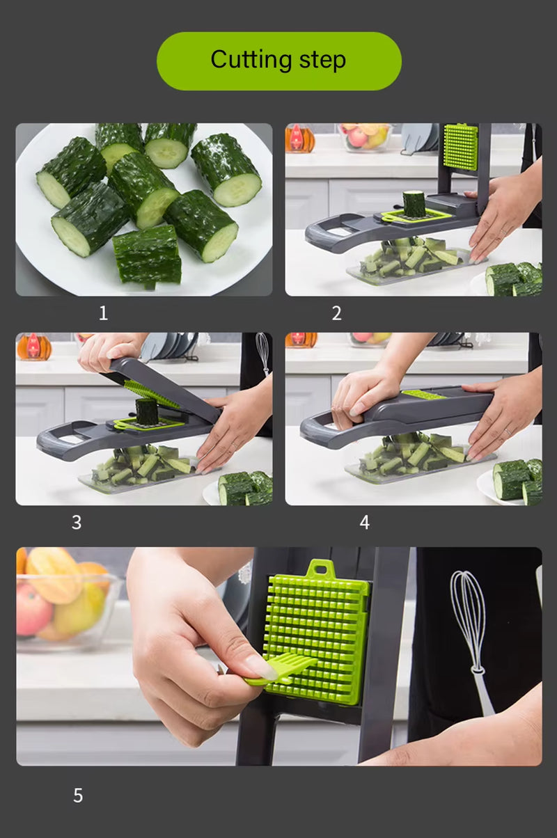 15-in-1 Vegetable Chopper - CozyNest Hub Stainless Steel Kitchen Cutter with onion and vegetable slicing capabilities.