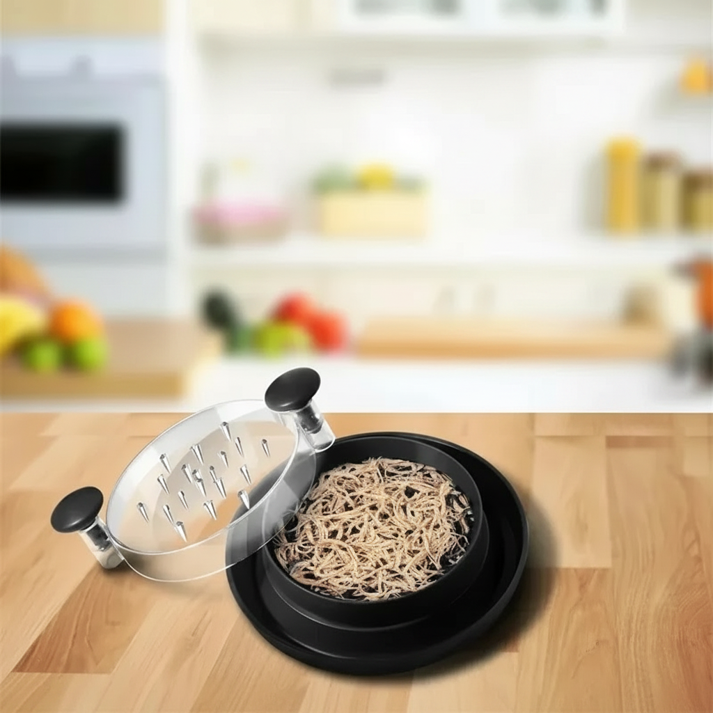 Chicken Shredder Tool with Lid - CozyNest Hub Meat Shredding Machine for effortless shredding.