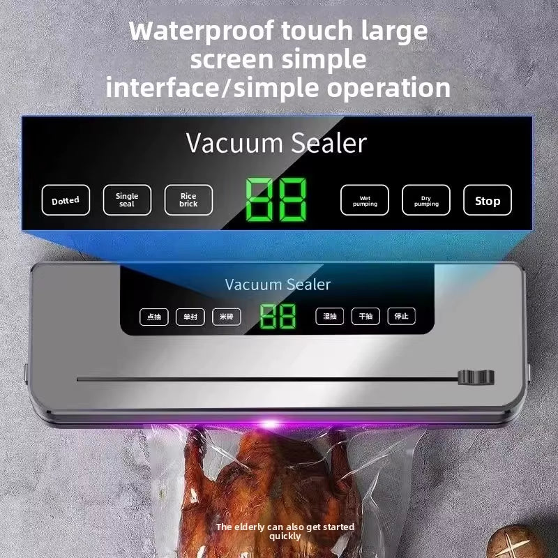 Automatic Vacuum Sealer Machine in use sealing food with lemon slices on a countertop.