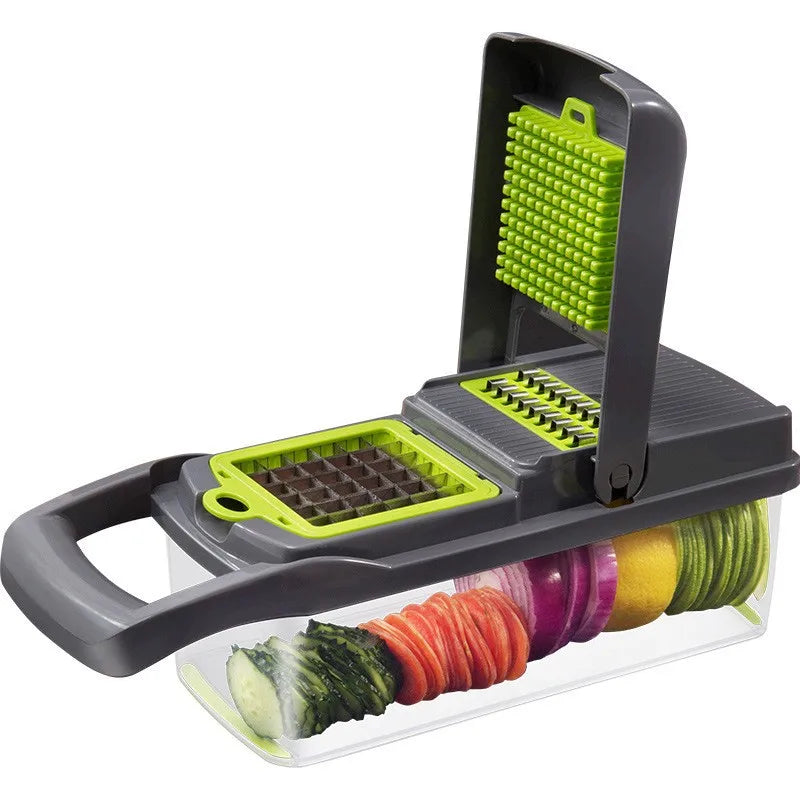 Multi-Purpose 16Pcs Vegetable Slicer Chopper, Manual Food Dicer with Interchangeable Blades for Fruits & Veggies