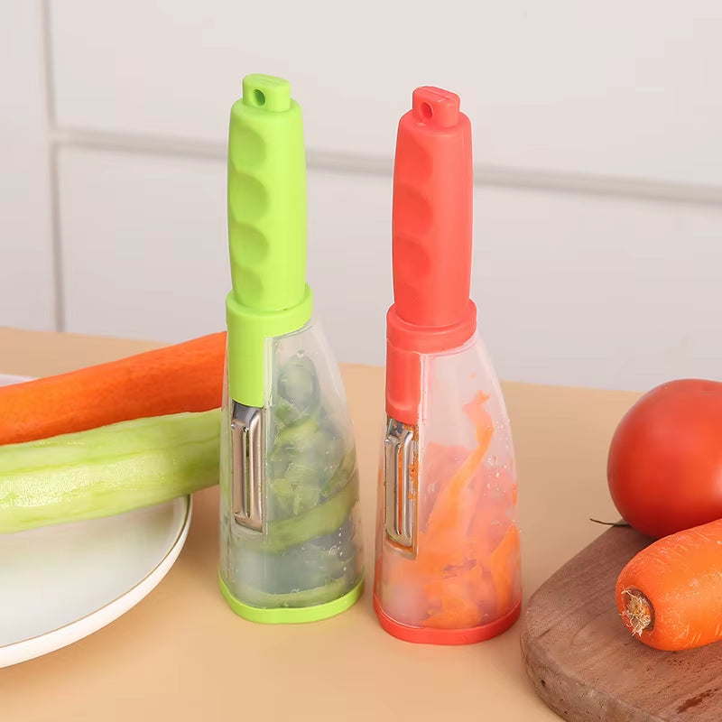 Container Fruits Vegetables Multi Function Stainless Steel Manual Kitchen Peeler Premium Handheld Cylinder Carrot Cucumber