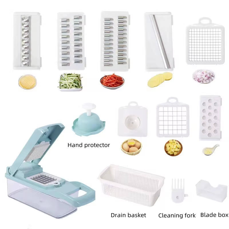 15-in-1 Vegetable Chopper - CozyNest Hub Stainless Steel Kitchen Cutter with onion and vegetable slicing capabilities.