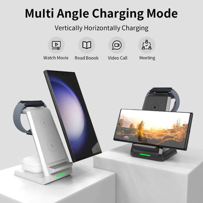 30W Fast Charging Dock Station Pad 3 in 1 Wireless Charger Stand for Iphone 16 15 14 13 12 Pro Max Iwatch Samsung S24 S23 S22