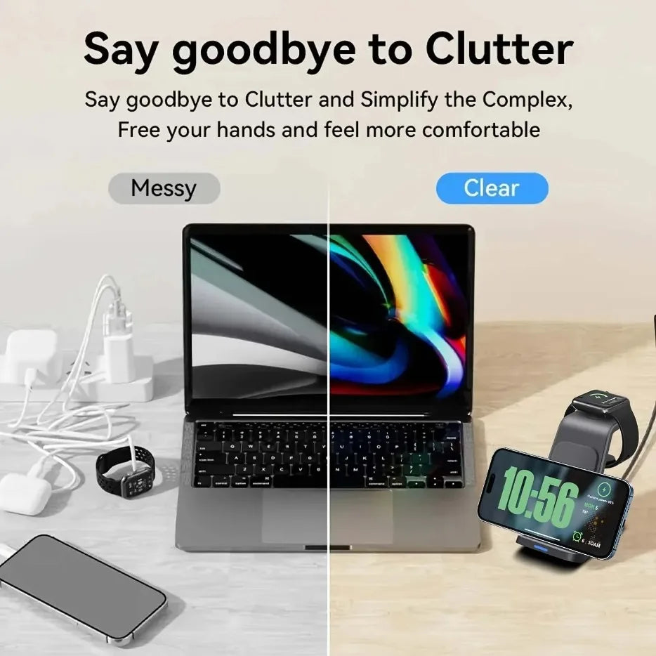 30W Fast Charging Dock Station Pad 3 in 1 Wireless Charger Stand for Iphone 16 15 14 13 12 Pro Max Iwatch Samsung S24 S23 S22